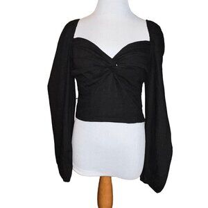 Lulus Women Black Twist Front Sweetheart Neckline Blouse‎ Linen Blend Size Small